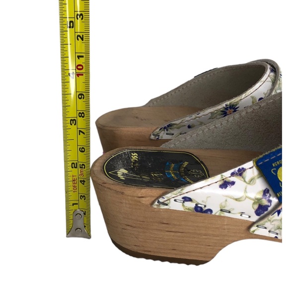 Across Floral Print Leather Swedish Wooden Clogs - Picture 9 of 12